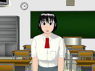3D Anime Aluna soprando lasting dick de joelhos